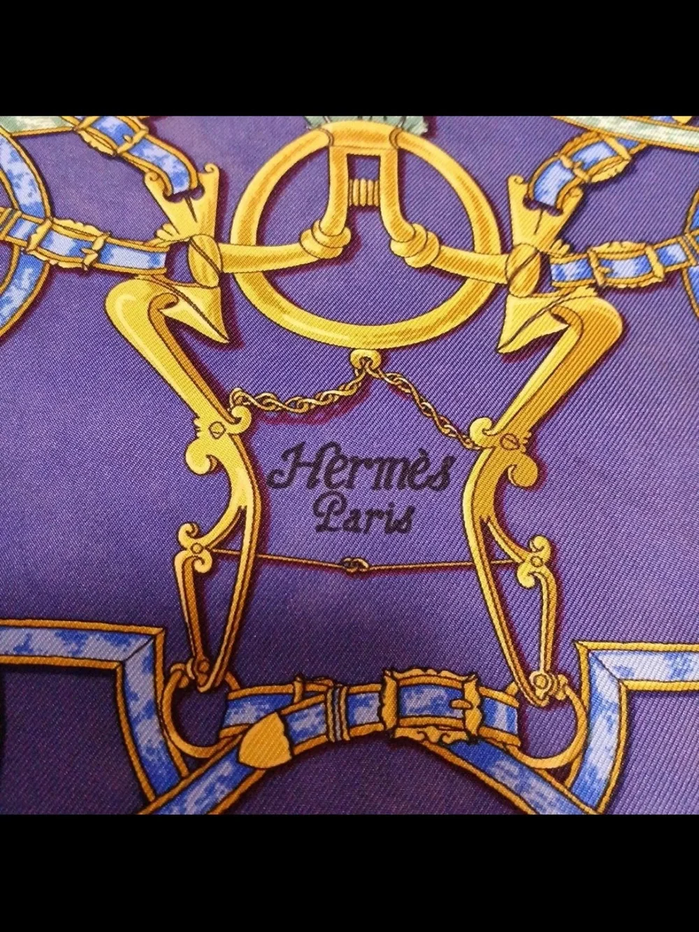 Hermes Pink and Blue Equestrian Motif Silk Scarf